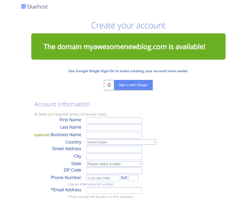 Enter basic account details