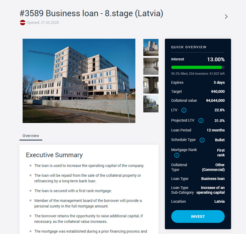 Each loan has a detailed information page