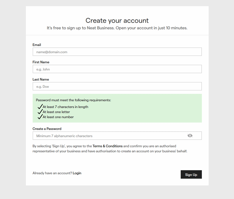 Open an Account at Neat