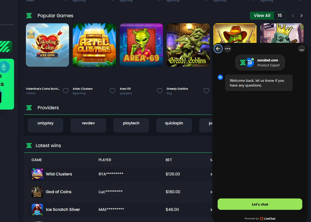 Zunabets Live Chat