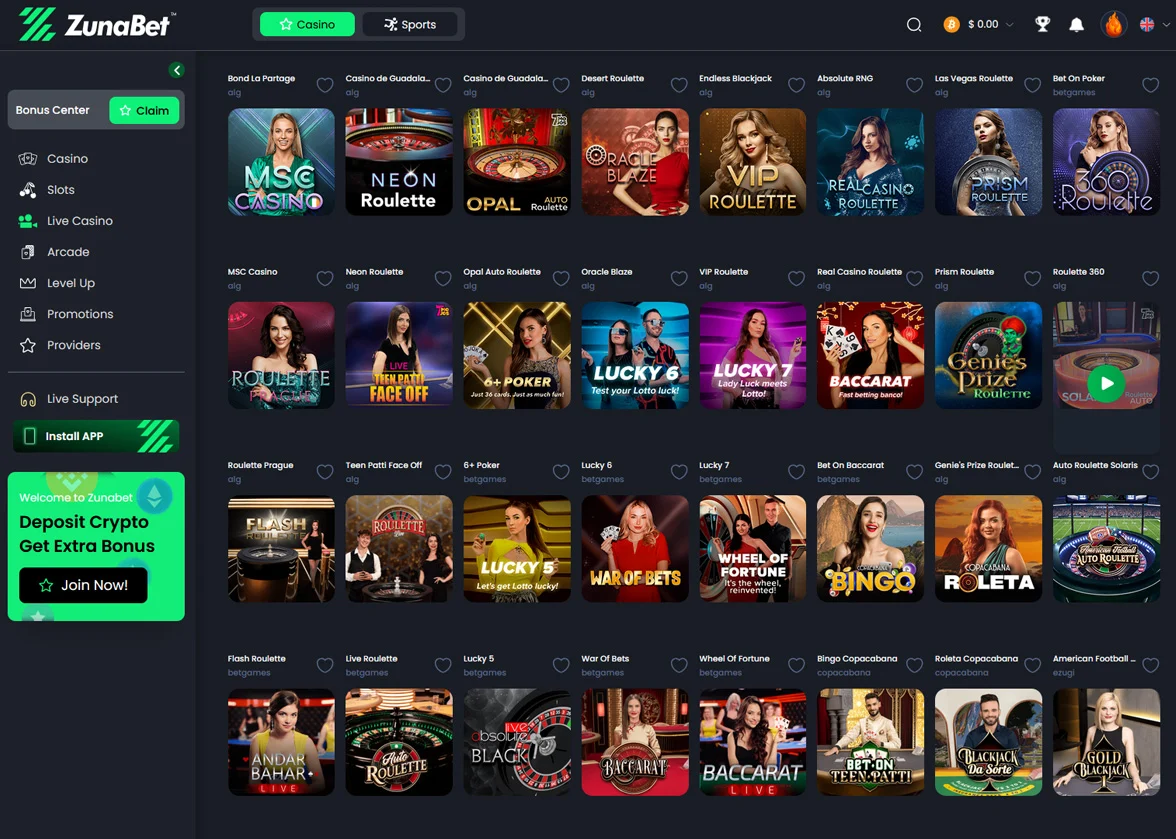Zunabet Live Casino
